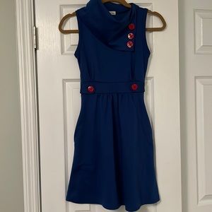 Blue sleeveless sweater dress